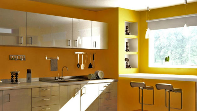 sarı boyalı mutfak