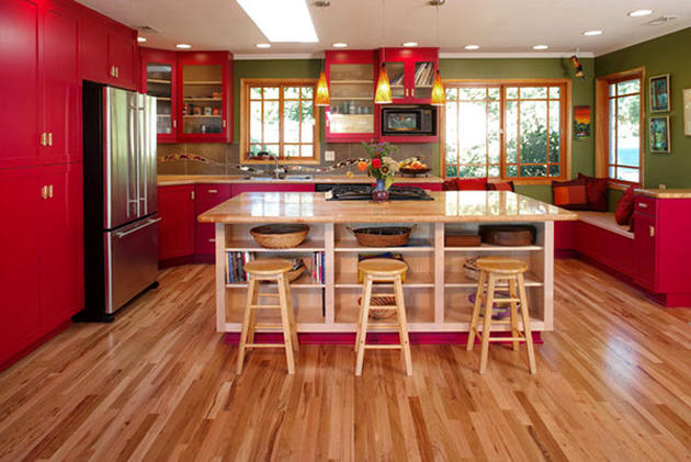 kırmızı renkli mutfak dekorasyon tasarımı