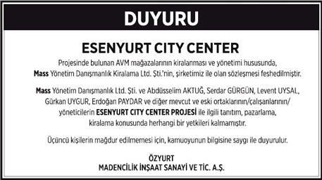 mass danışmanlı şirketinin city centerdaki sözleşmesinin feshedildiğine dair yayınlanan ilan