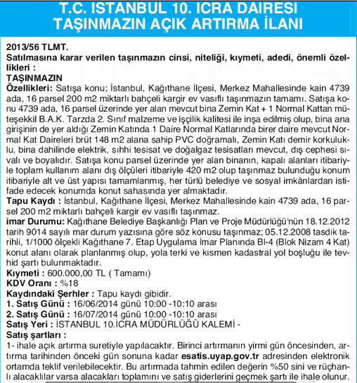 İstanbul Kağıthane’de 600 bin liraya satılık bahçeli kargir ev