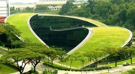 Nanyang Teknik Üniversitesi'nin kıvrımlı çatısı dikkat çekiyor
