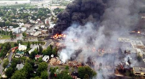 Kanada’da ham petrol dolu tren patladı, 30 ev yerle bir oldu!