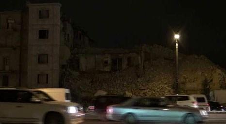 Bakü'de kentsel dönüşüm kapsamında yıkım çalışması yapılan bina çöktü