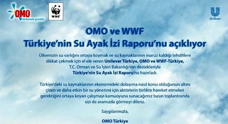 Unilever OMO ve WWF Türkiye'nin Su Ayak İzi Raporu'nu açıklayacak