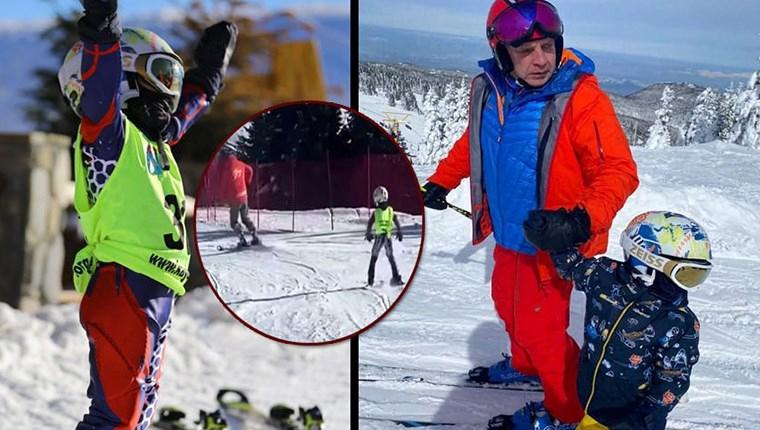 Ender Alkoçlar  Uludağ'da torunuyla birlikte kayak yaptı
